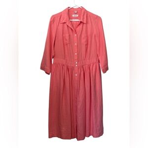 Malvin "I Love Linen" Coral Button-Down Midi Dress Size M
